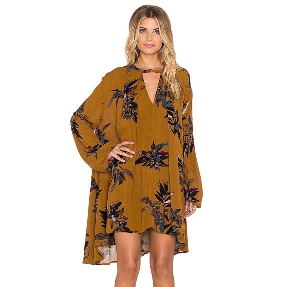 Free People Tree swing dress in amber combo high low hem Small NWOT‎ R-12